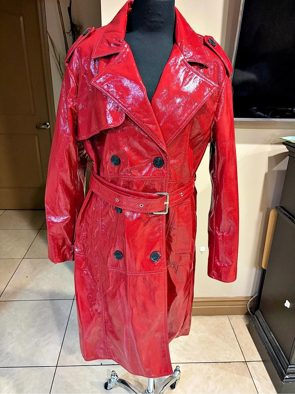 Fashion Nova At Your Own Risk Trench Coat Red Vinyl Trench Coat XL NWT